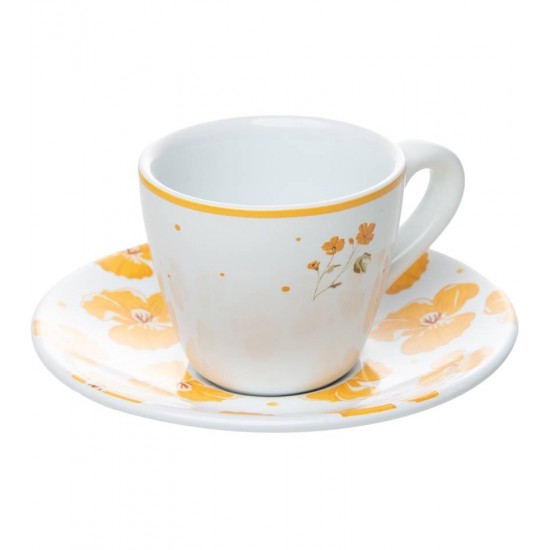 Xicara 90ml para café Com Pires Doce Encanto Amarelo Cerâmica 